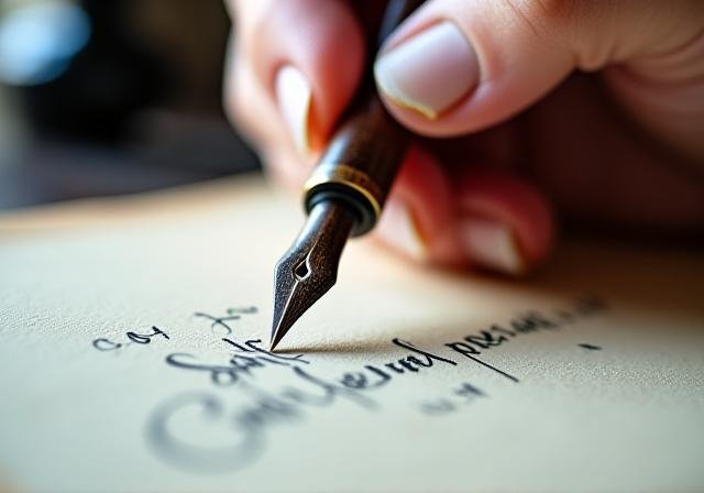 Artisan working with calligraphy ink and high-end paper